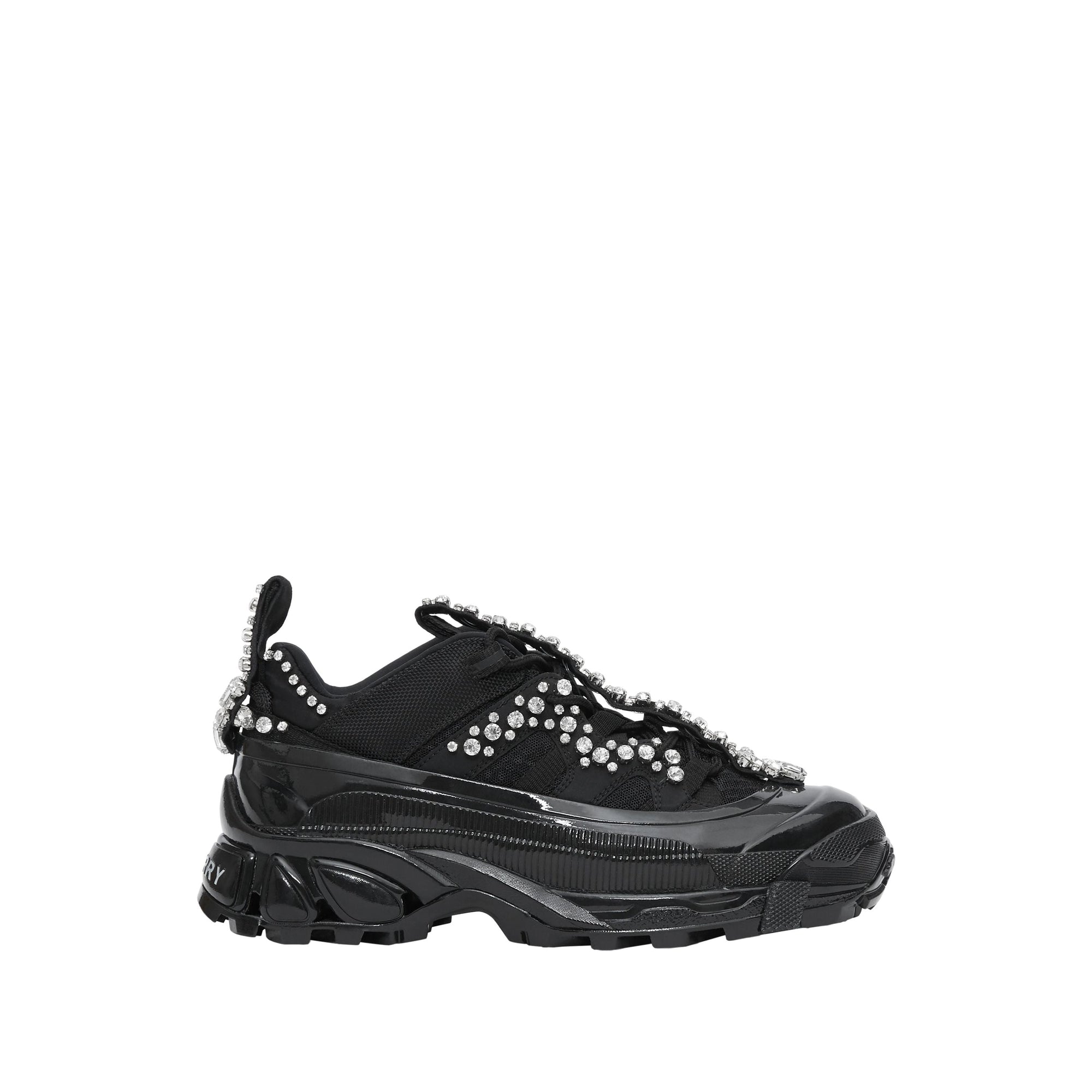 Sneakers arthur en cuir velours et mesh avec cristaux - Noir & cristal
