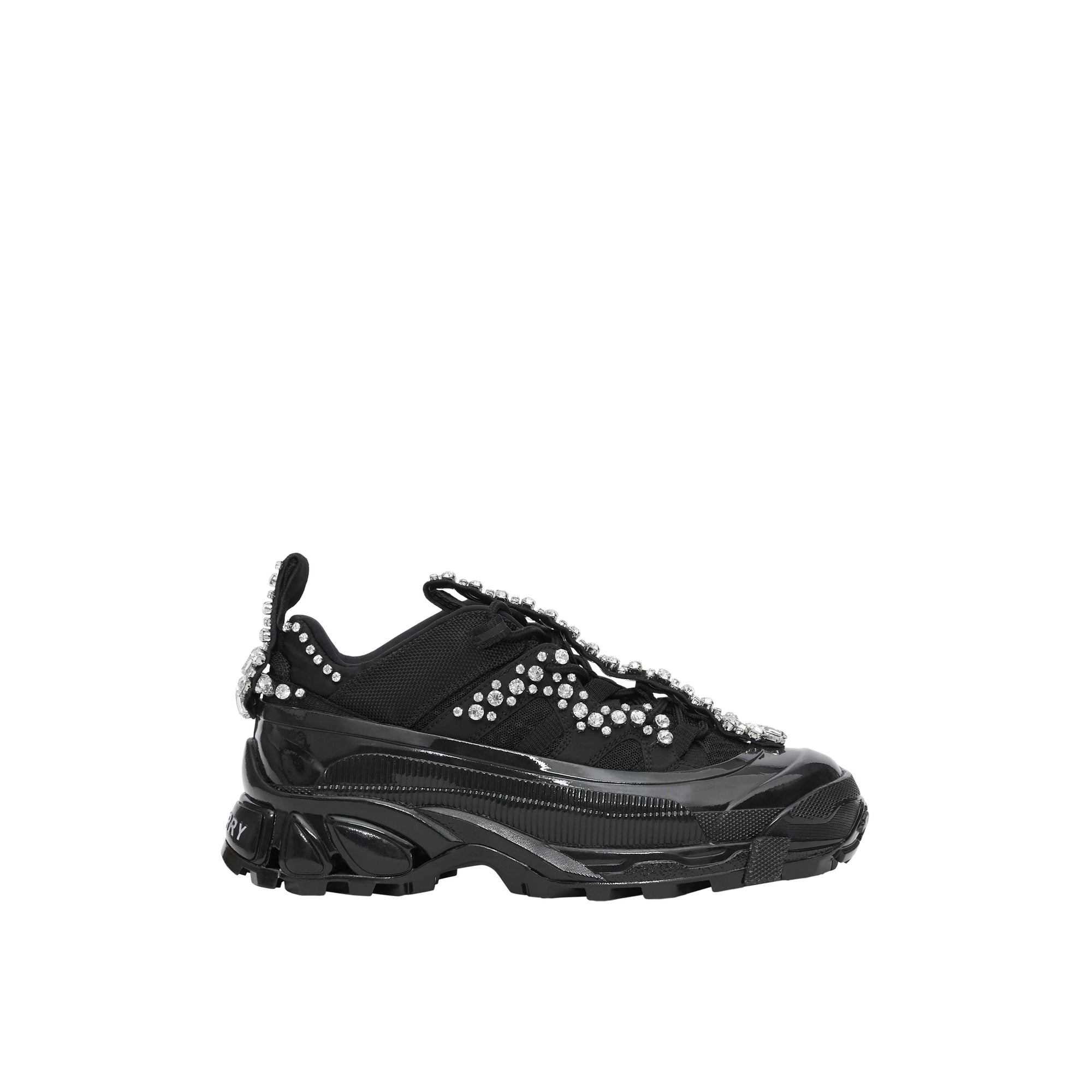 BLACK/CRYSTALS Sneakers Arthur en cuir velours et mesh avec cristaux