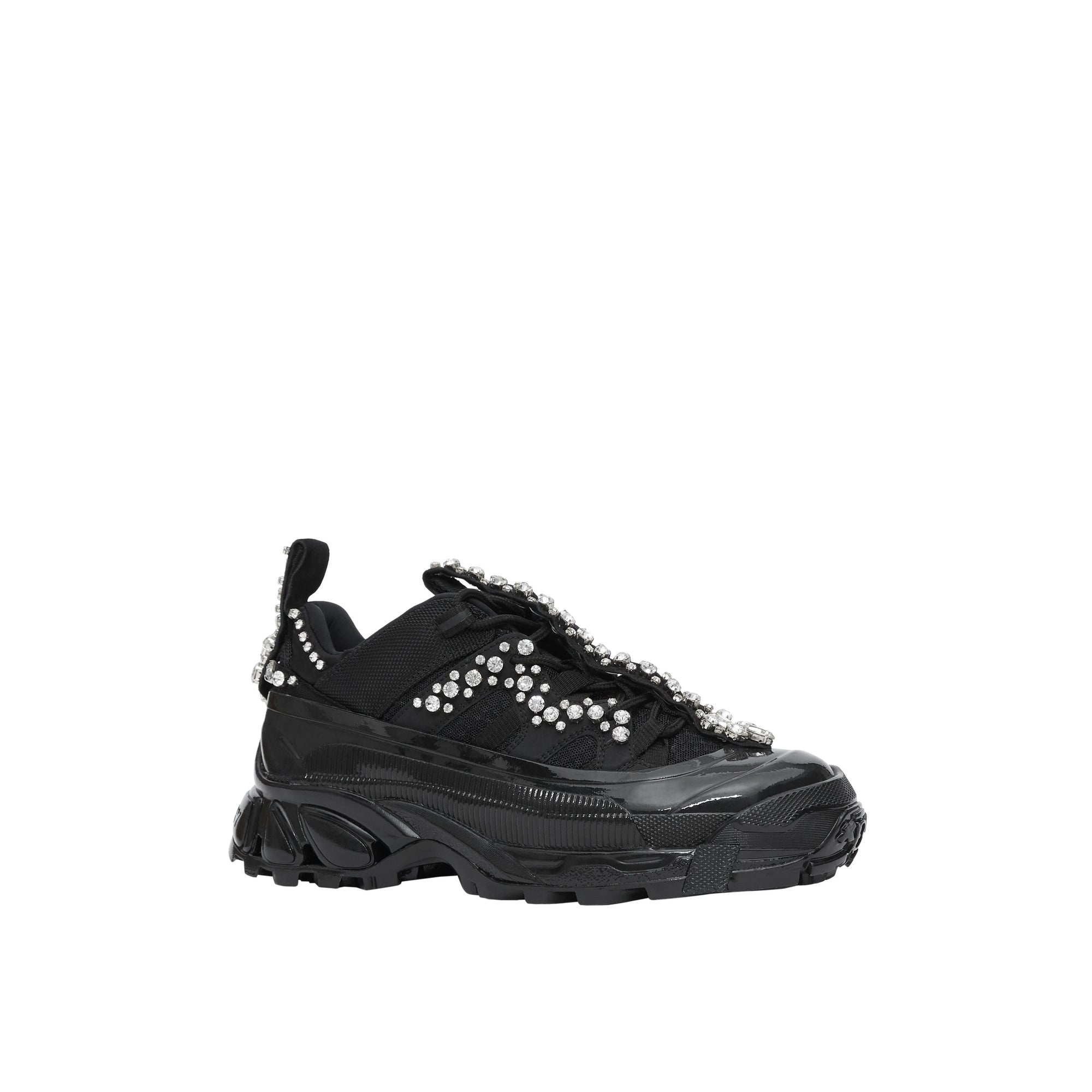 Sneakers arthur en cuir velours et mesh avec cristaux - Noir & cristal