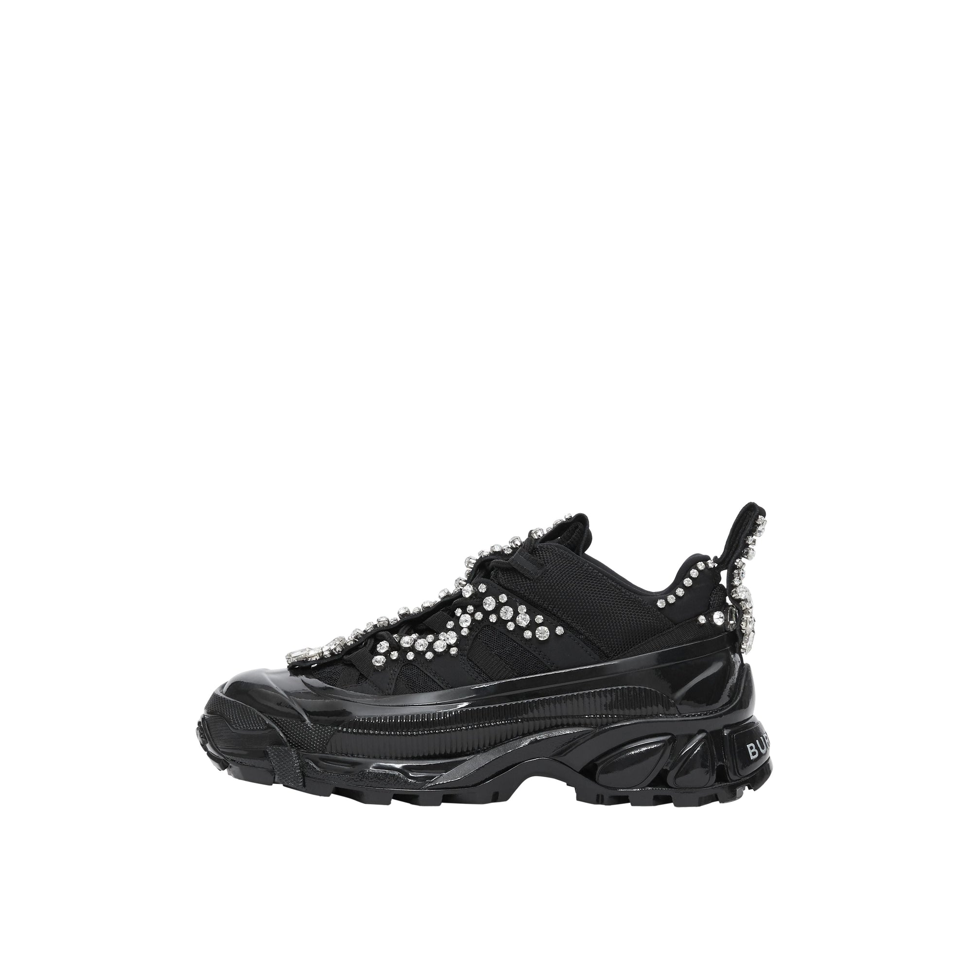 BLACK/CRYSTALS Sneakers Arthur en cuir velours et mesh avec cristaux