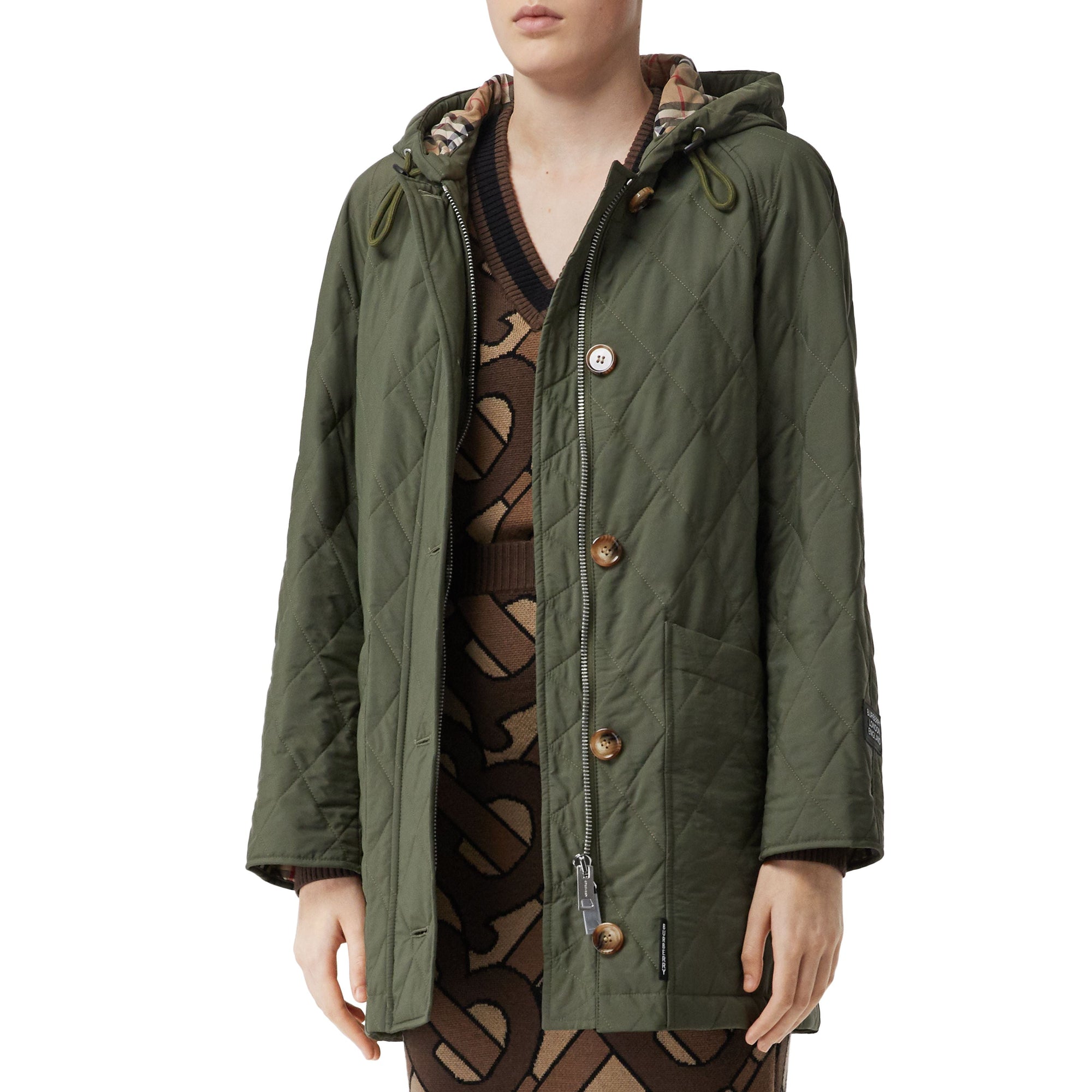 Manteau à capuche thermorégulé matelassé - Vert peuplier