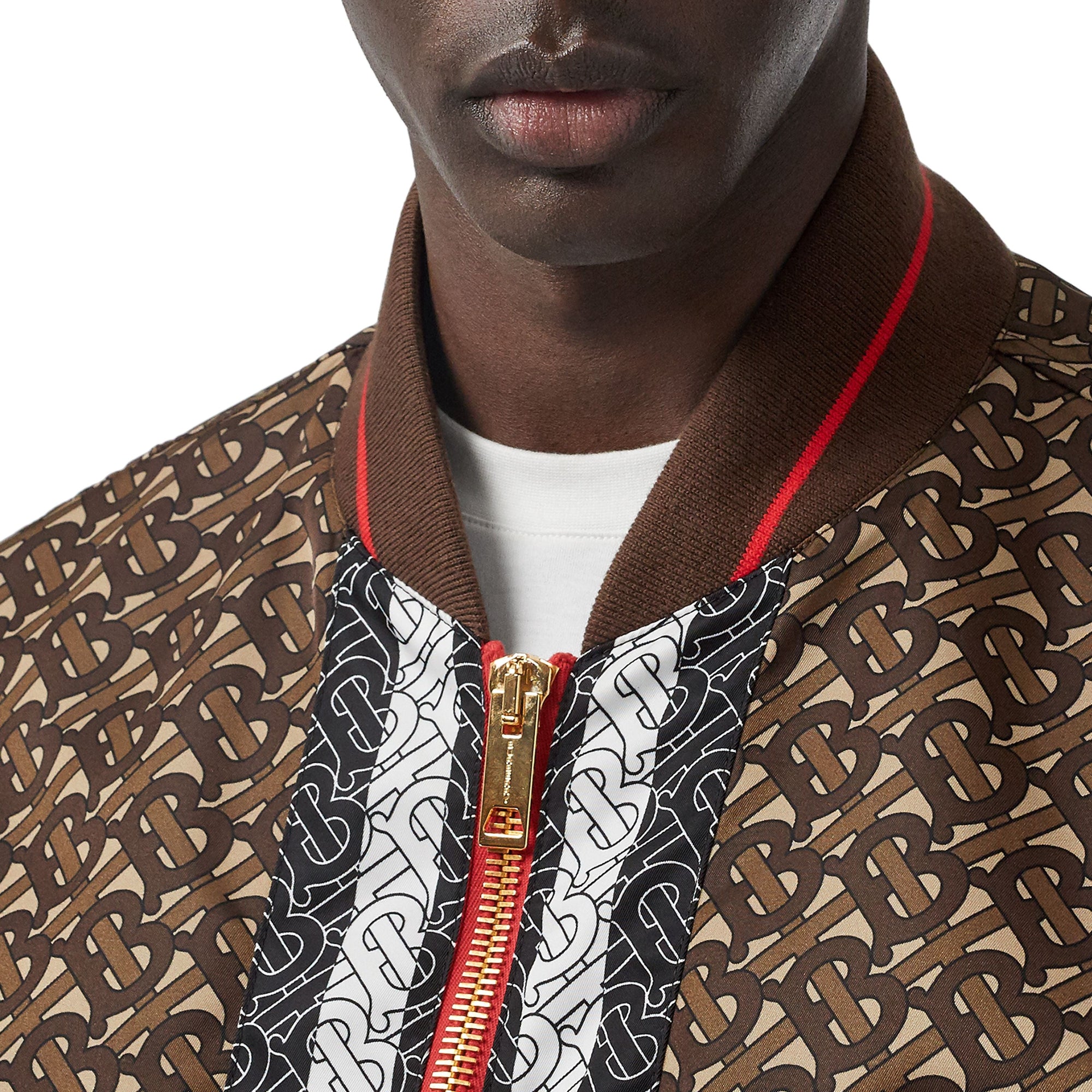 Bomber en nylon rayé monogram - Brun bride