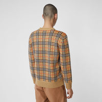 ARCHIVE BEIGE Pull en jacquard de laine mérinos check