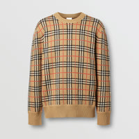 ARCHIVE BEIGE Pull en jacquard de laine mérinos check