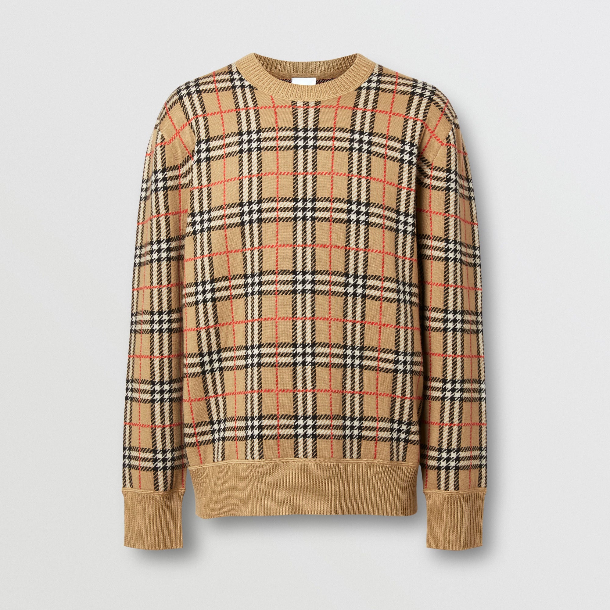 ARCHIVE BEIGE Pull en jacquard de laine mérinos check