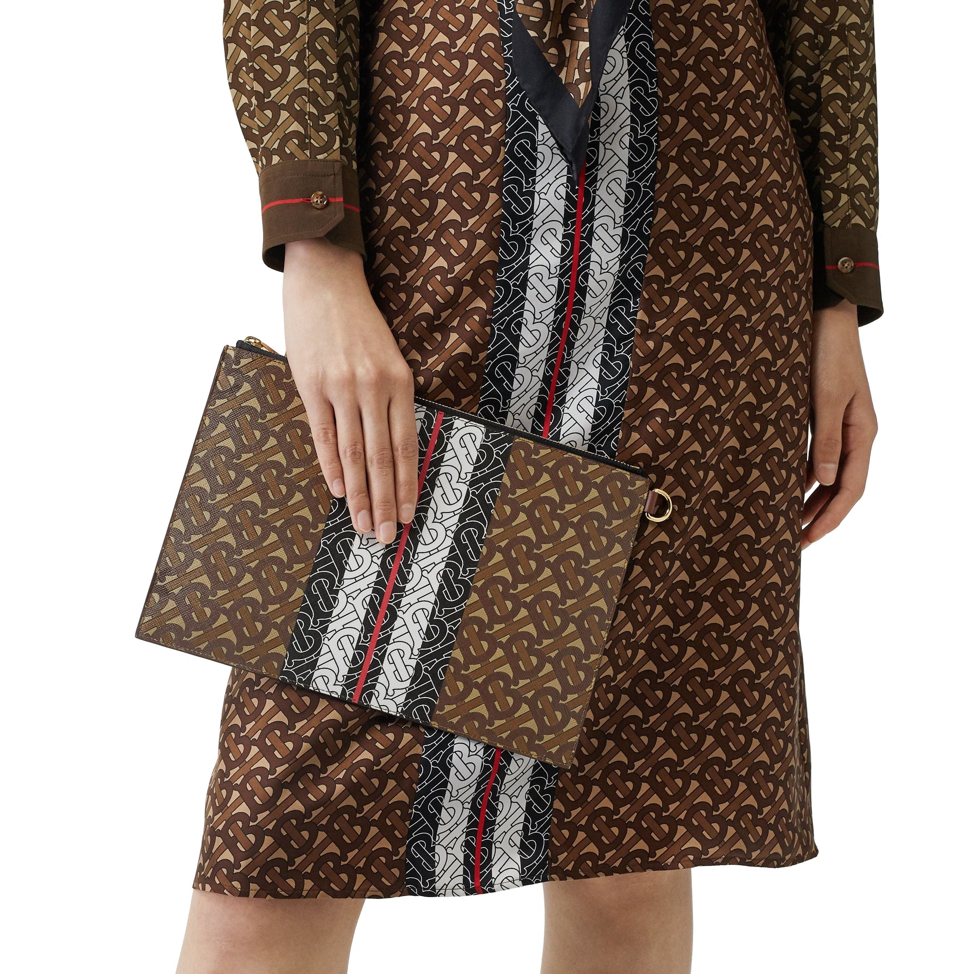 BRIDLE BROWN NS Pochette zippée en toile écologique rayée Monogram