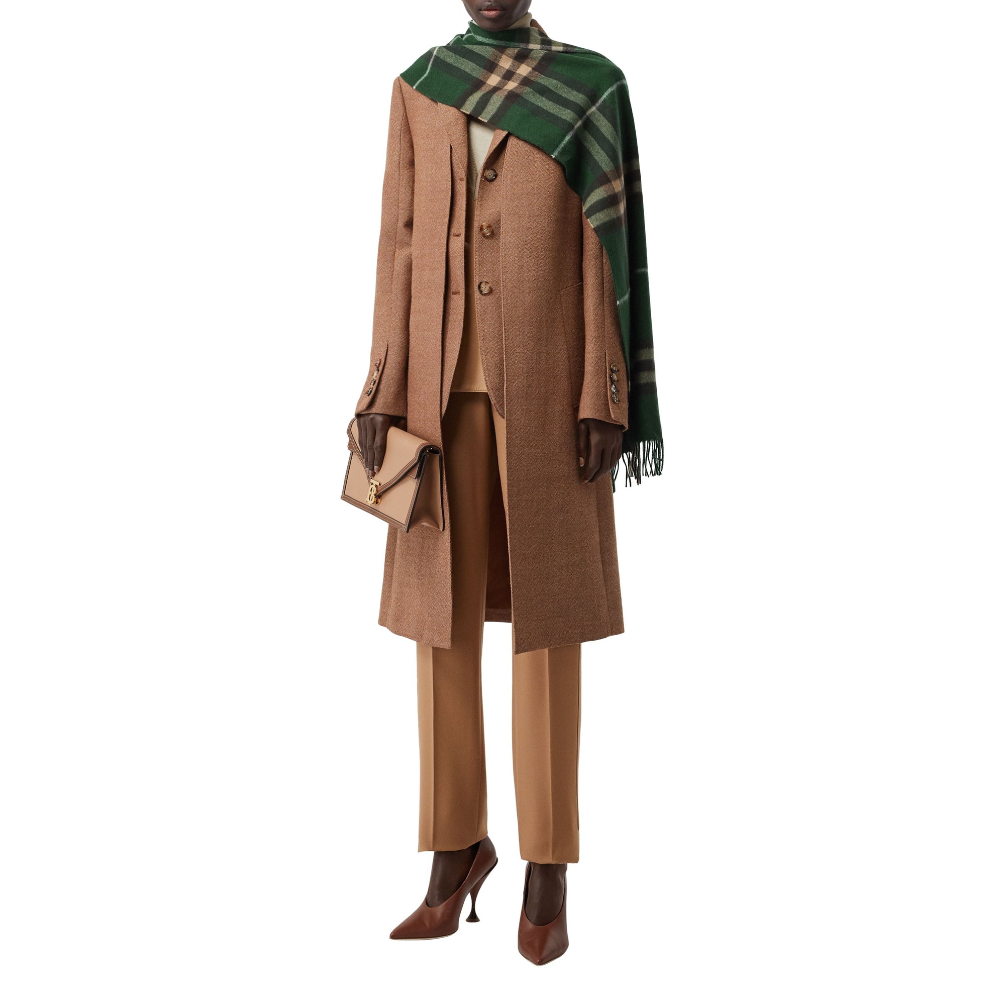 Écharpe classique en cachemire check - Vert pin sombre