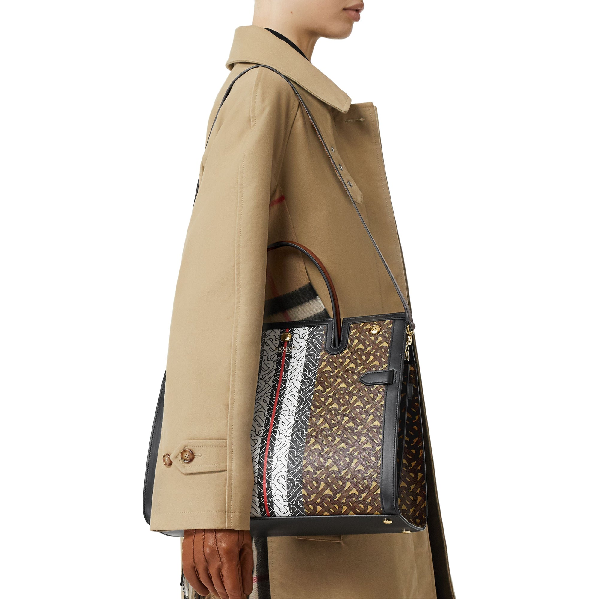 Sac title moyen en toile écologique rayé monogram - Brun bride