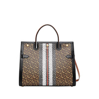 Sac title moyen en toile écologique rayé monogram - Brun bride