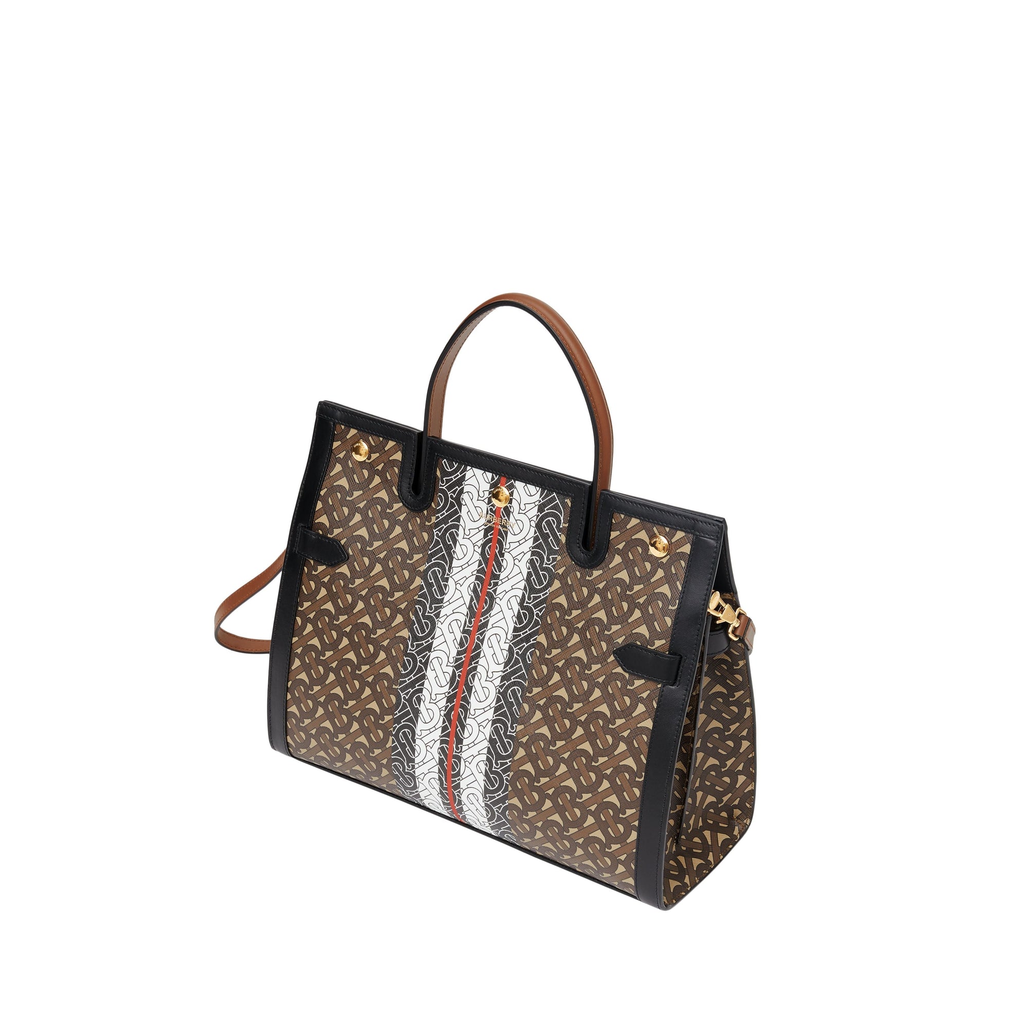 Sac title moyen en toile écologique rayé monogram - Brun bride