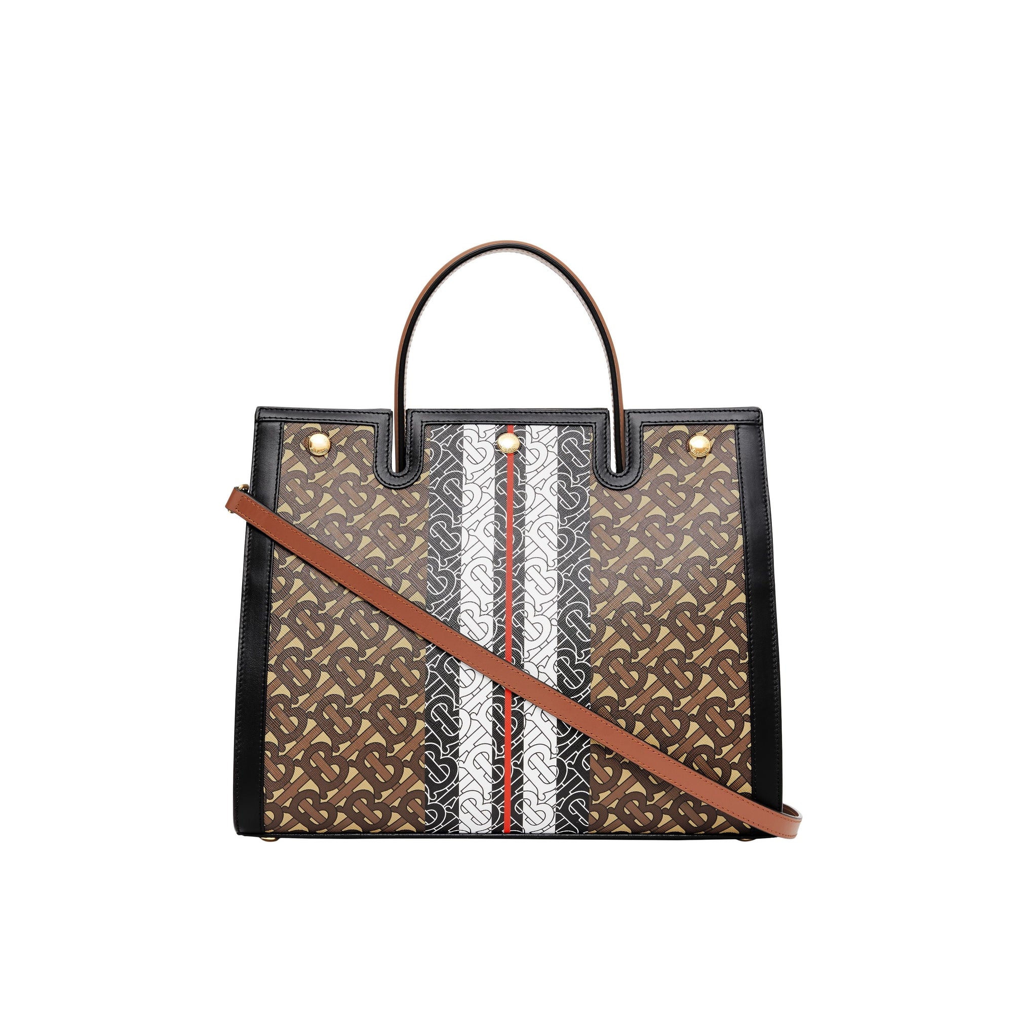 Sac title moyen en toile écologique rayé monogram - Brun bride