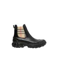 BLACK/ARCHIVE BEIGE Bottines Chelsea en toile enduite avec Vintage check