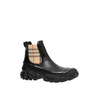 BLACK/ARCHIVE BEIGE Bottines Chelsea en toile enduite avec Vintage check