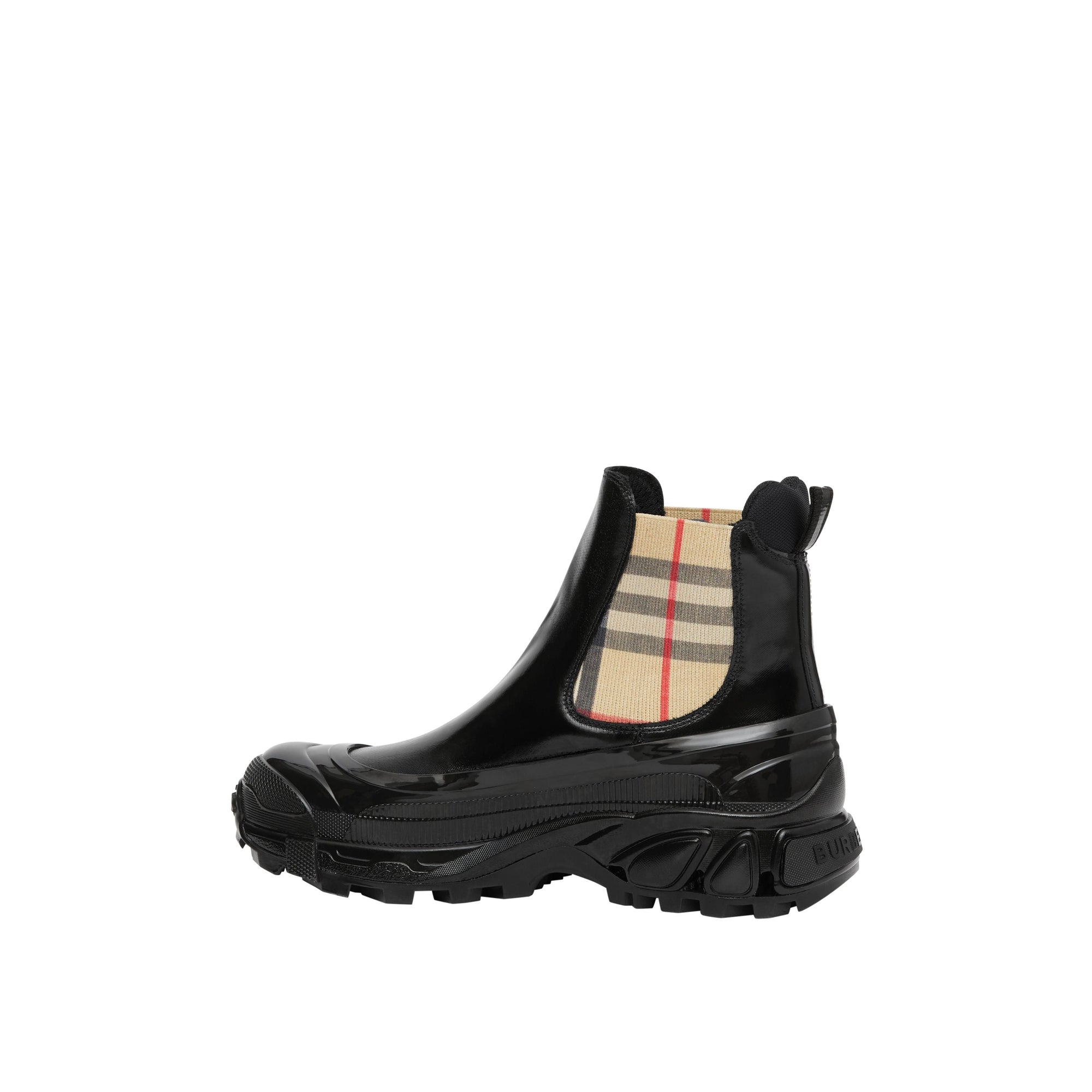 BLACK/ARCHIVE BEIGE Bottines Chelsea en toile enduite avec Vintage check
