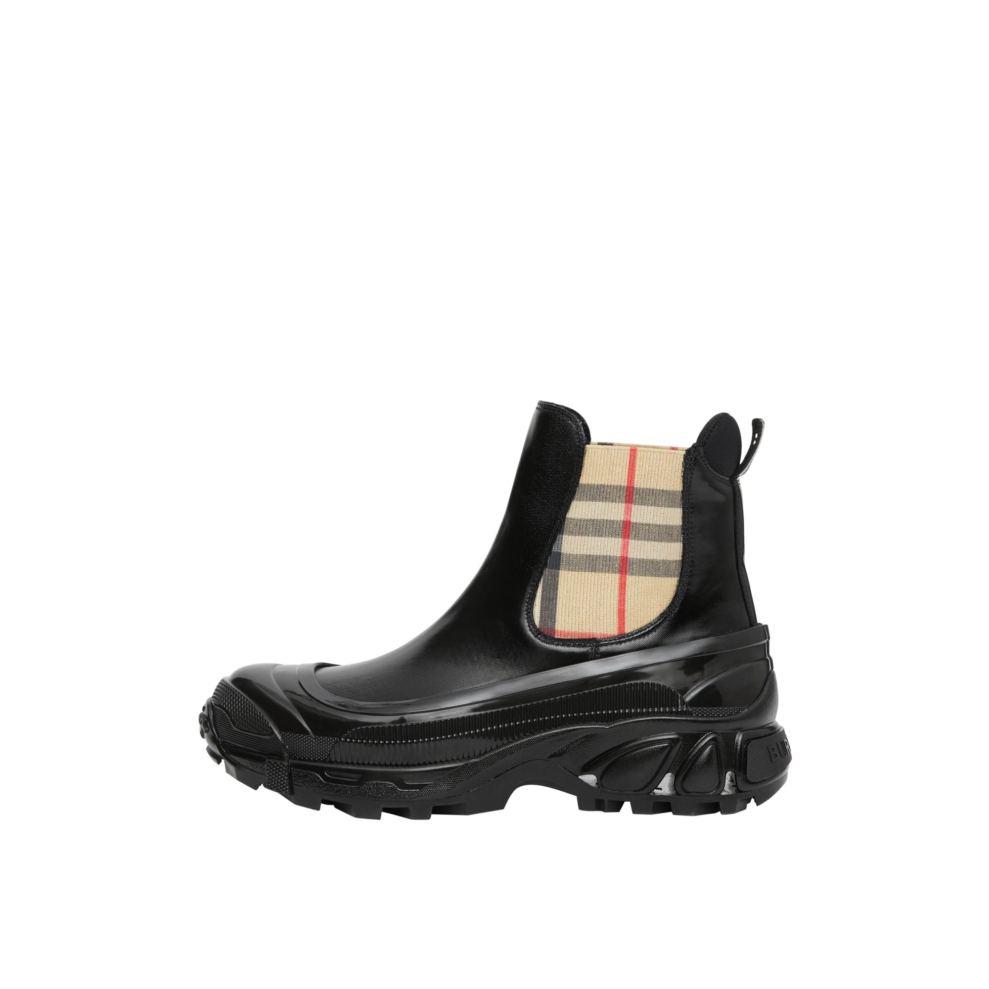 BLACK/ARCHIVE BEIGE Bottines Chelsea en toile enduite avec Vintage check