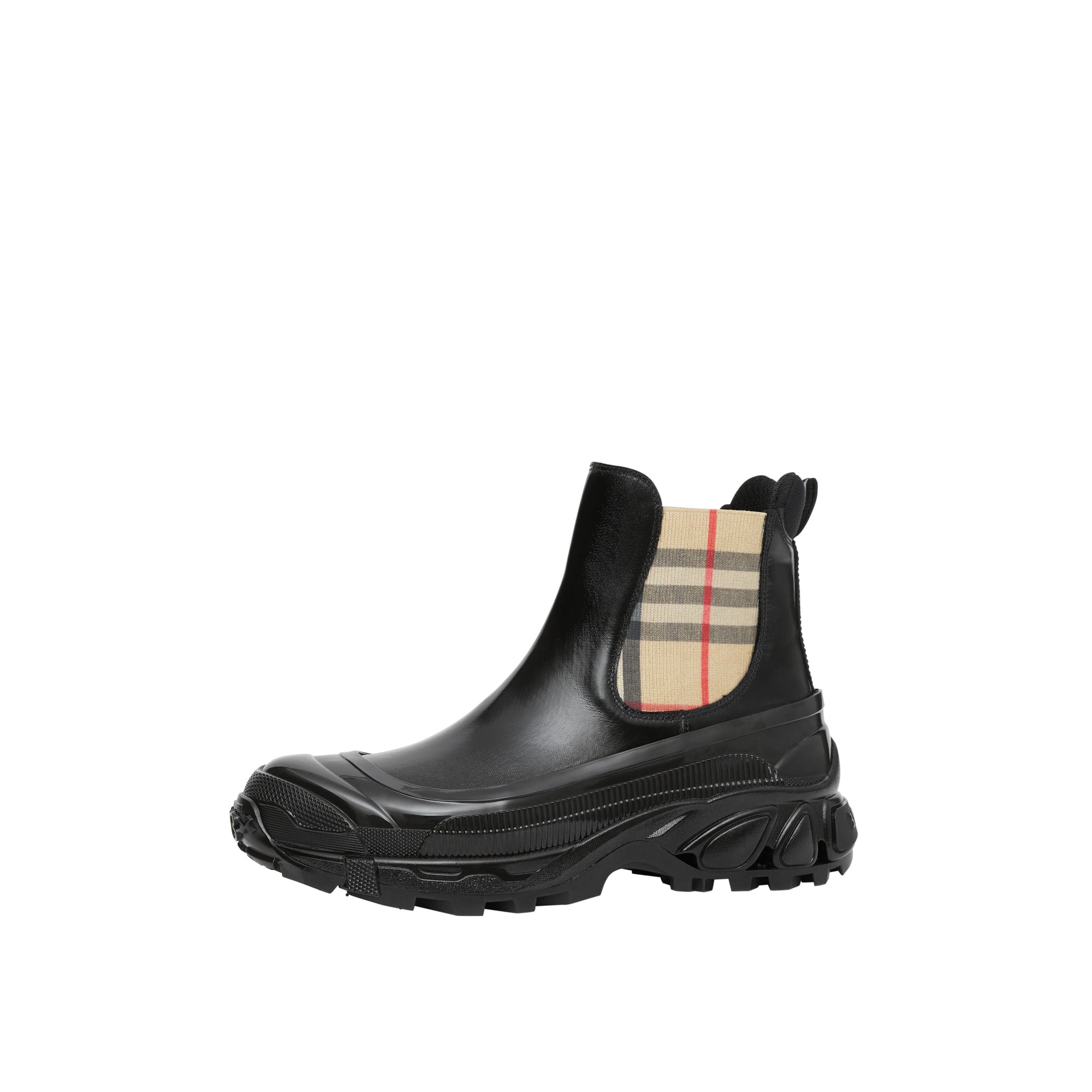 BLACK/ARCHIVE BEIGE Bottines Chelsea en toile enduite avec Vintage check