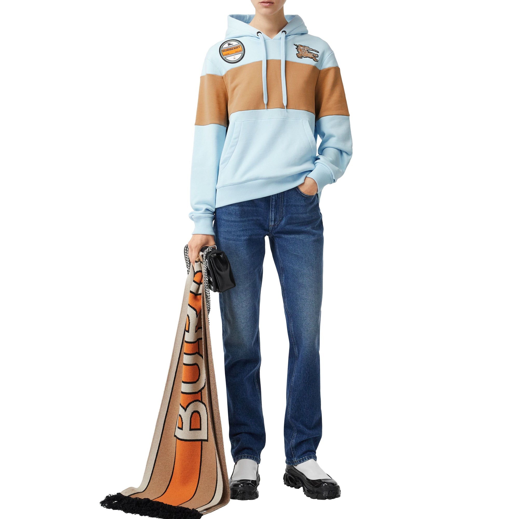 Sweat-shirt à capuche oversize en coton avec logos - Bleu pâle