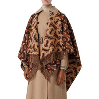 Cape en laine mérinos et cachemire tissés en jacquard Monogram - Moka Foncé