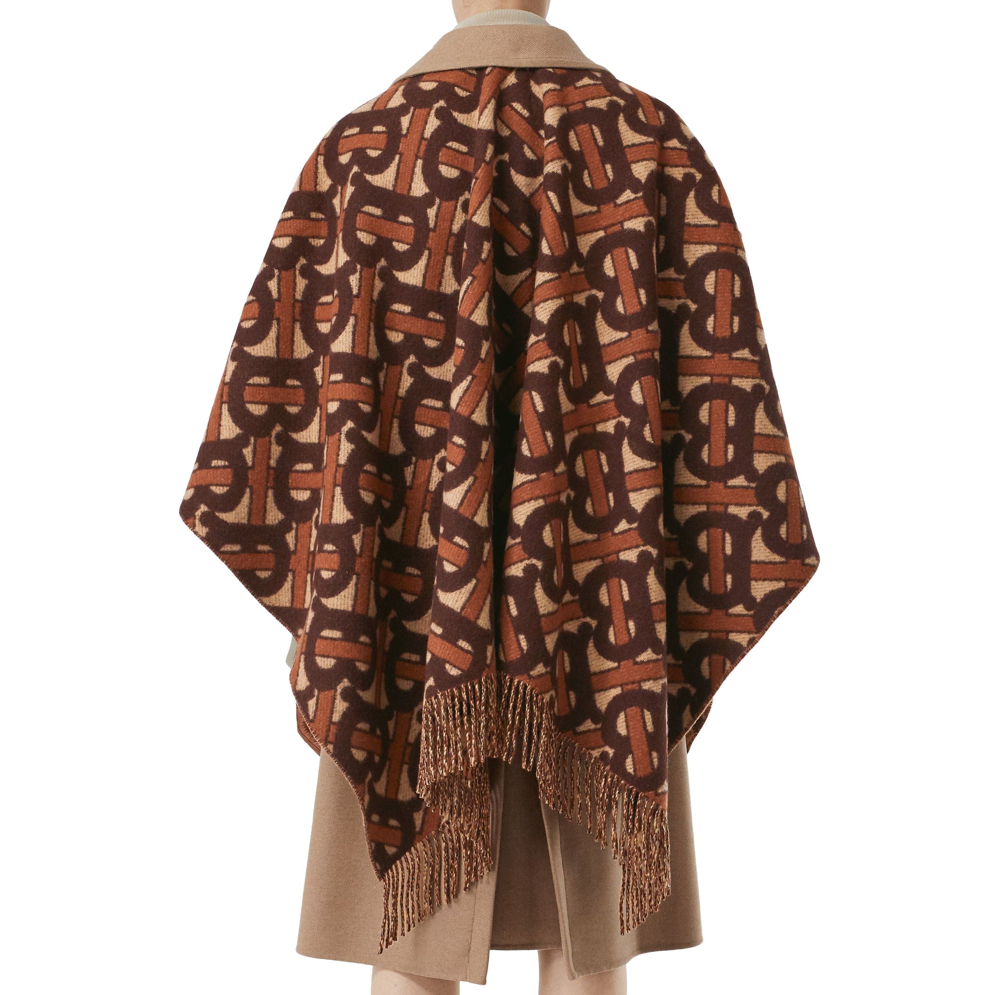 Cape en laine mérinos et cachemire tissés en jacquard monogram - Moka foncé