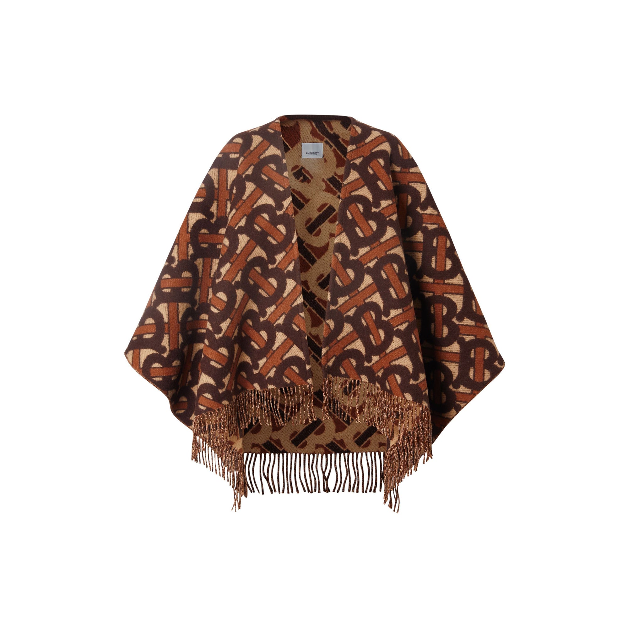 Cape en laine mérinos et cachemire tissés en jacquard Monogram - Moka Foncé