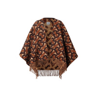 Cape en laine mérinos et cachemire tissés en jacquard monogram - Moka foncé