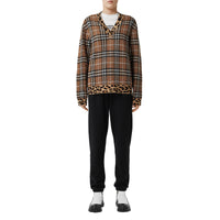 Pull en cachemire mélangé vintage check avec motif léopard - Beige d'archive