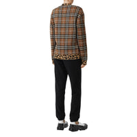 Pull en cachemire mélangé vintage check avec motif léopard - Beige d'archive