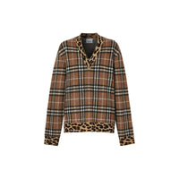 Pull en cachemire mélangé vintage check avec motif léopard - Beige d'archive