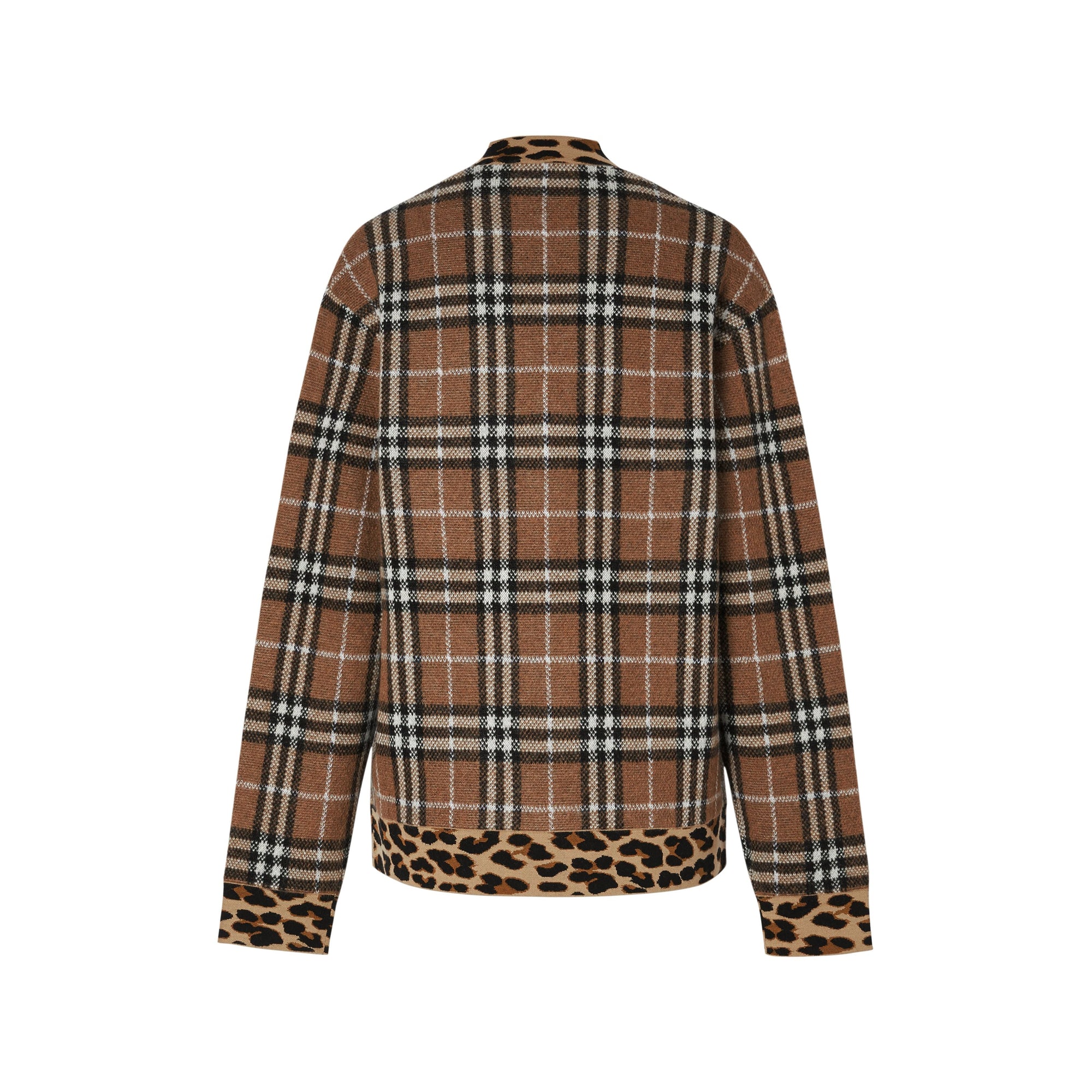 Pull en cachemire mélangé vintage check avec motif léopard - Beige d'archive