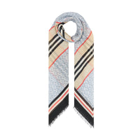 LIGHT BLUE Grand carré en laine et soie Monogram avec rayures iconiques