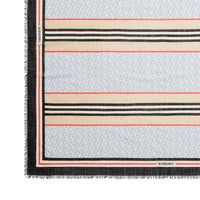 Grand carré en laine et soie monogram avec rayures iconiques - Bleu clair