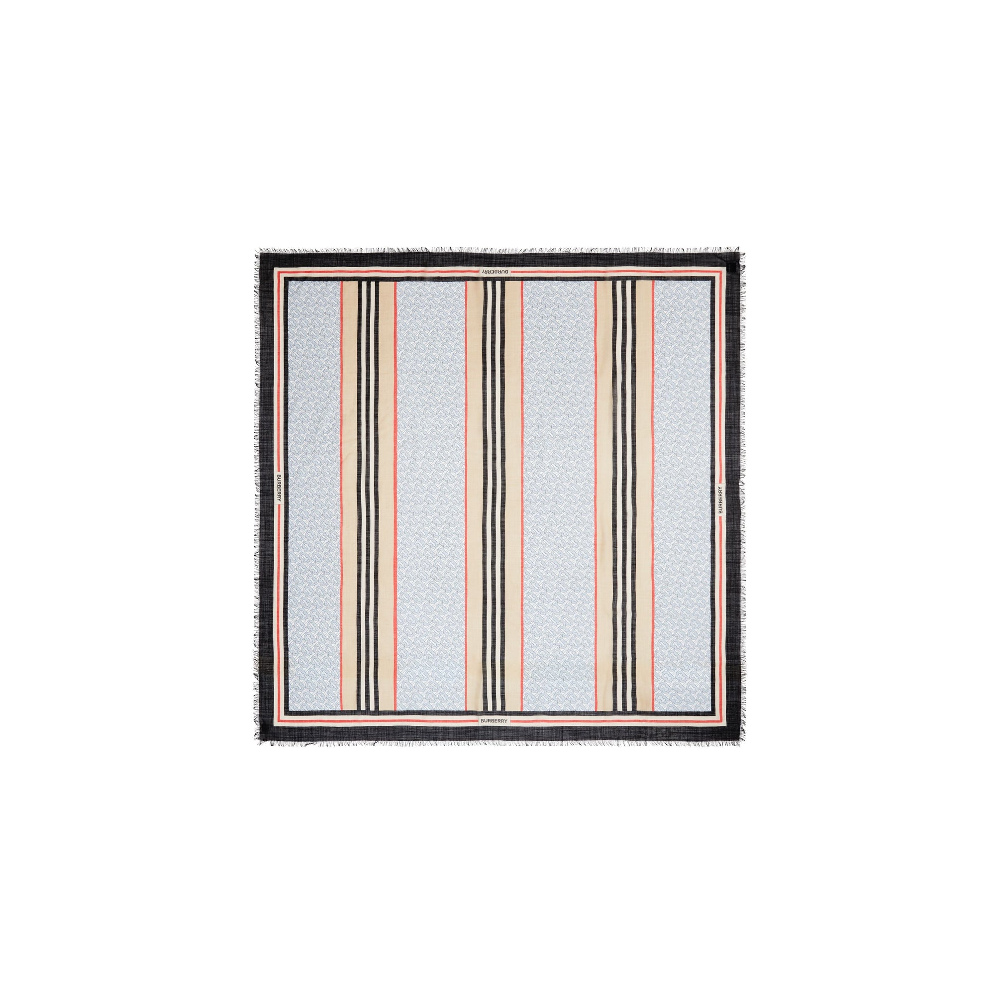 Grand carré en laine et soie Monogram avec rayures iconiques - Bleu Clair