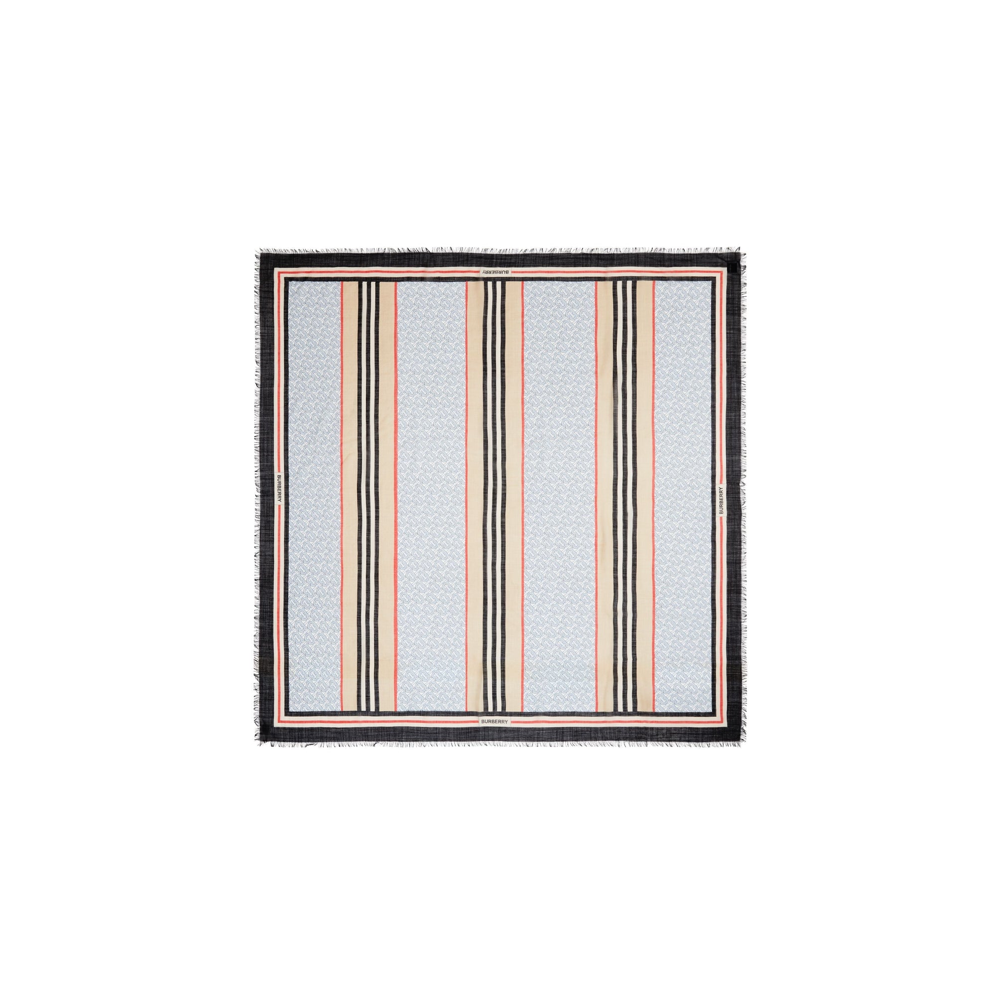Grand carré en laine et soie monogram avec rayures iconiques - Bleu clair