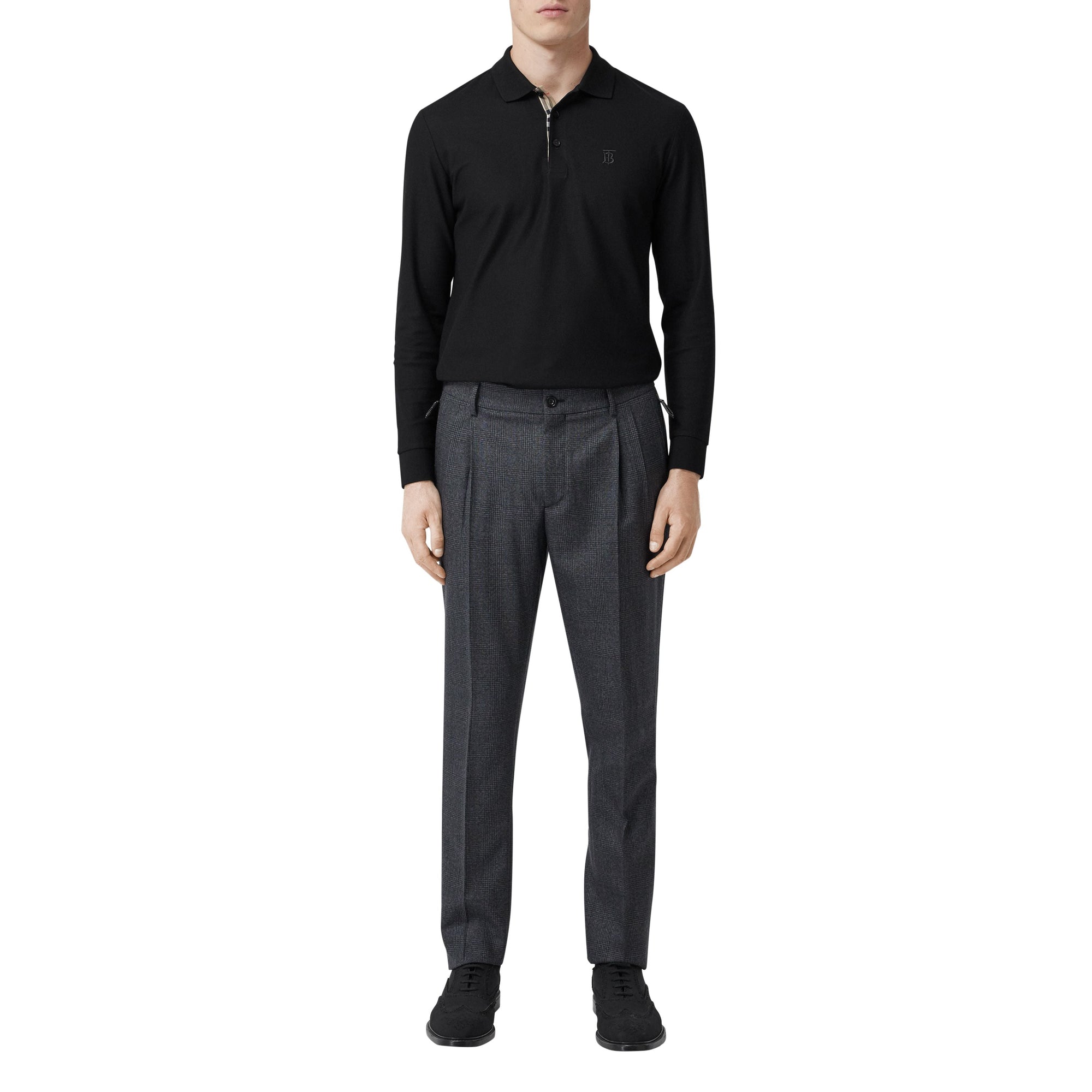 BLACK Polo à manches longues en piqué de coton Monogram