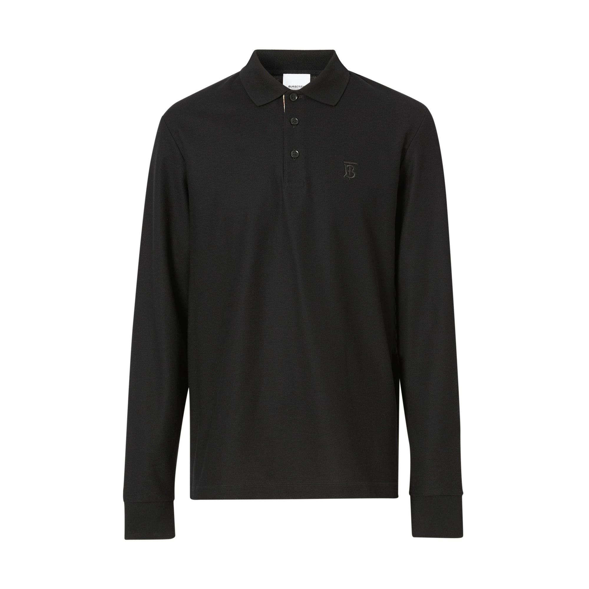 BLACK Polo à manches longues en piqué de coton Monogram
