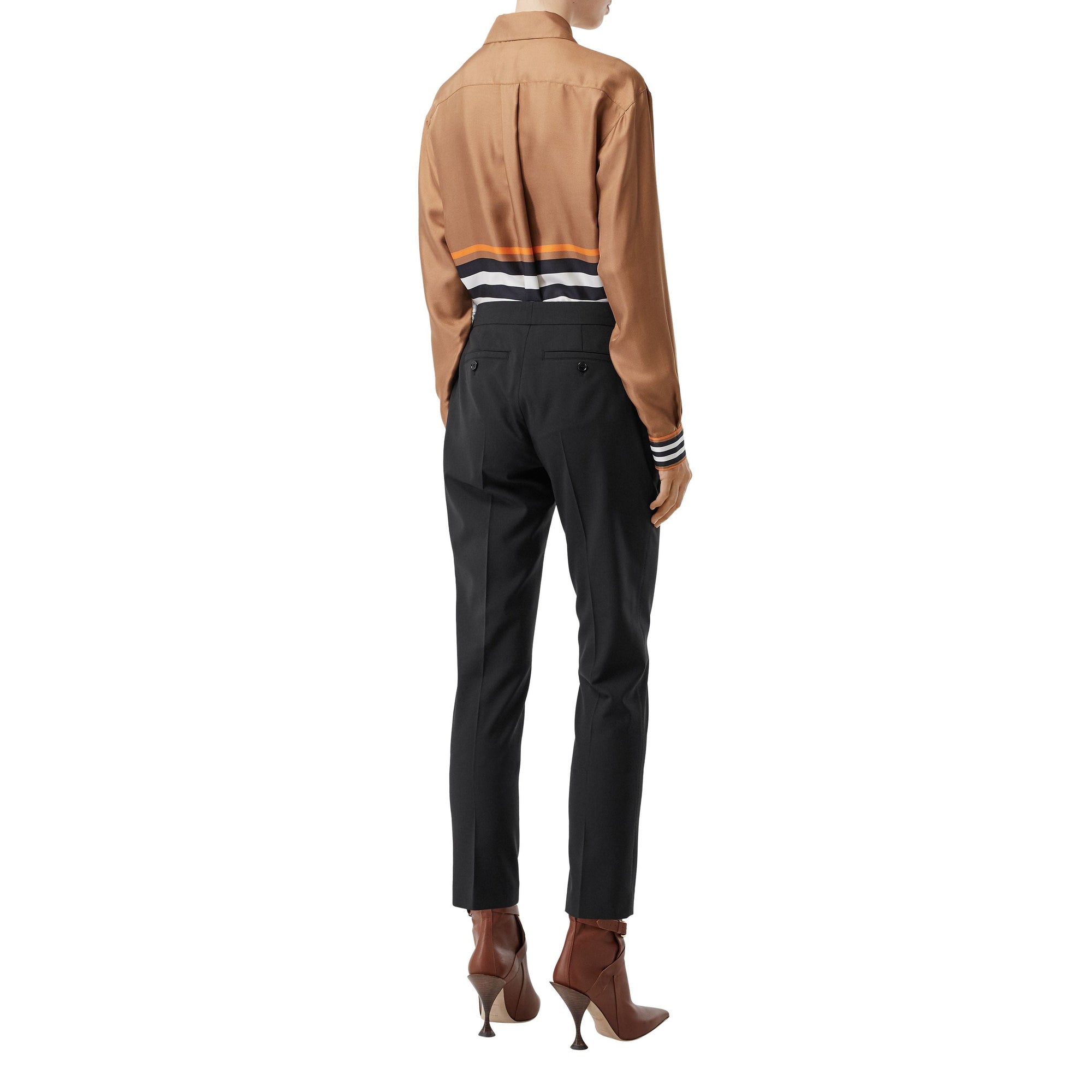 Pantalon tailleur en laine stretch à bandes latérales - Noir