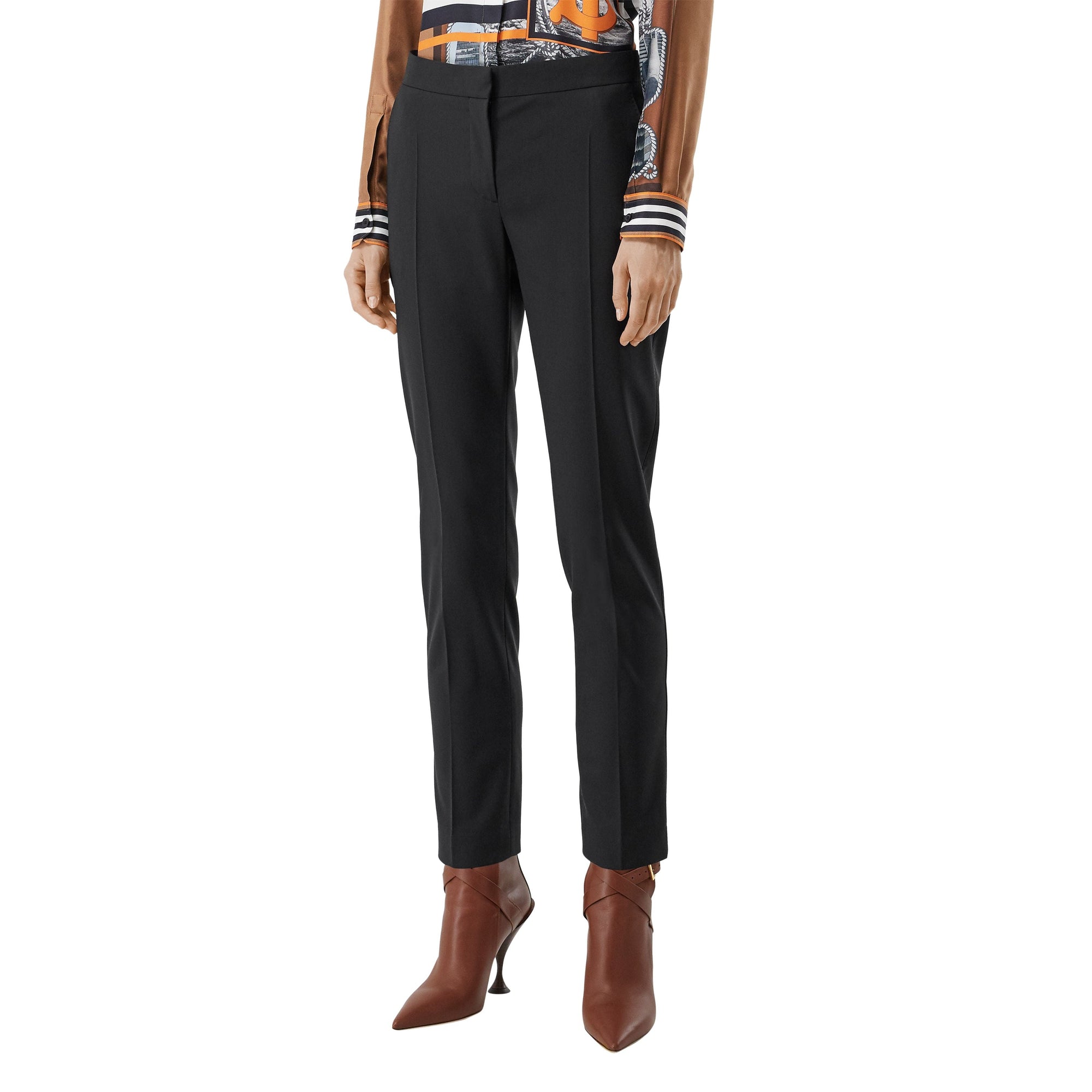 Pantalon tailleur en laine stretch à bandes latérales - Noir