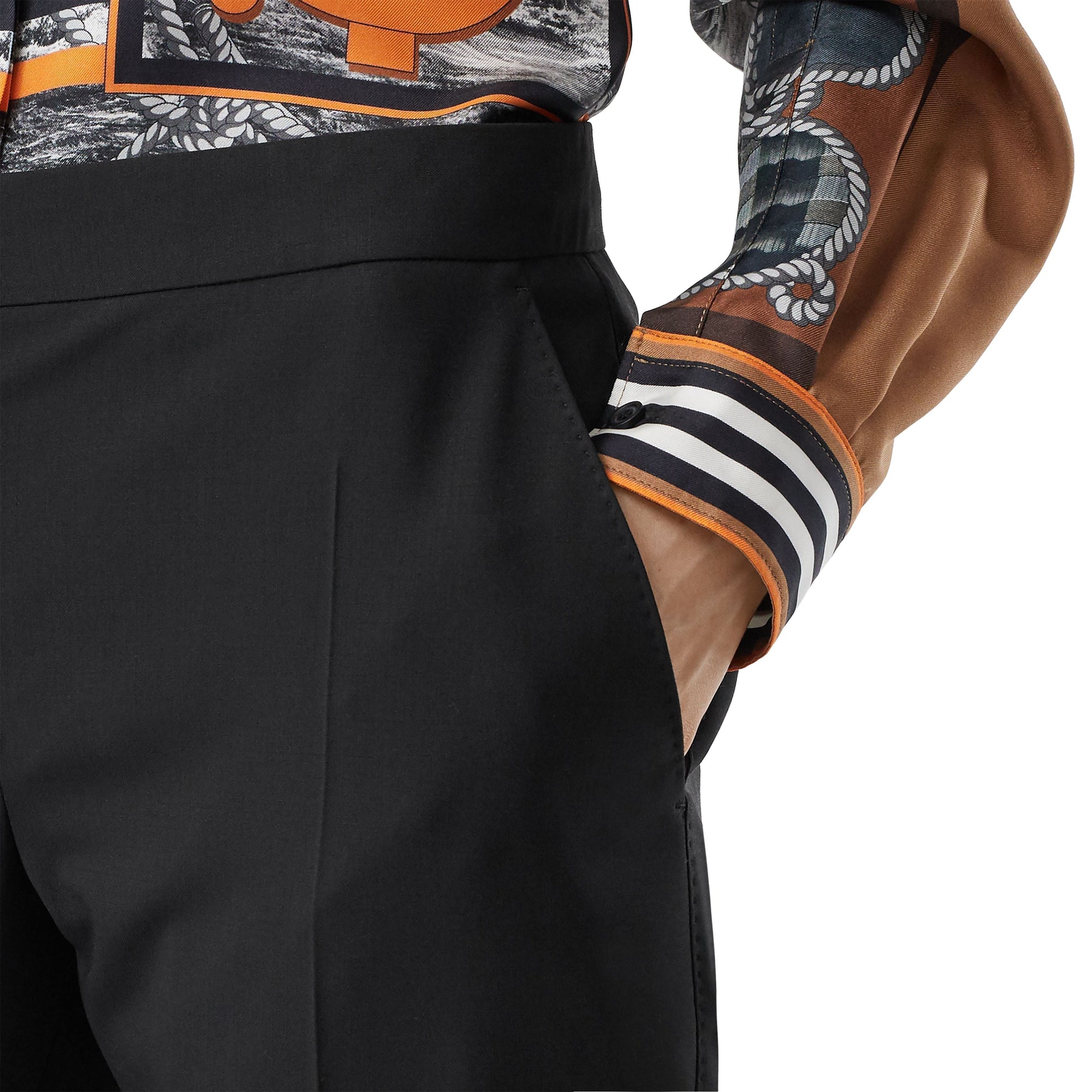 Pantalon tailleur en laine stretch à bandes latérales - Noir
