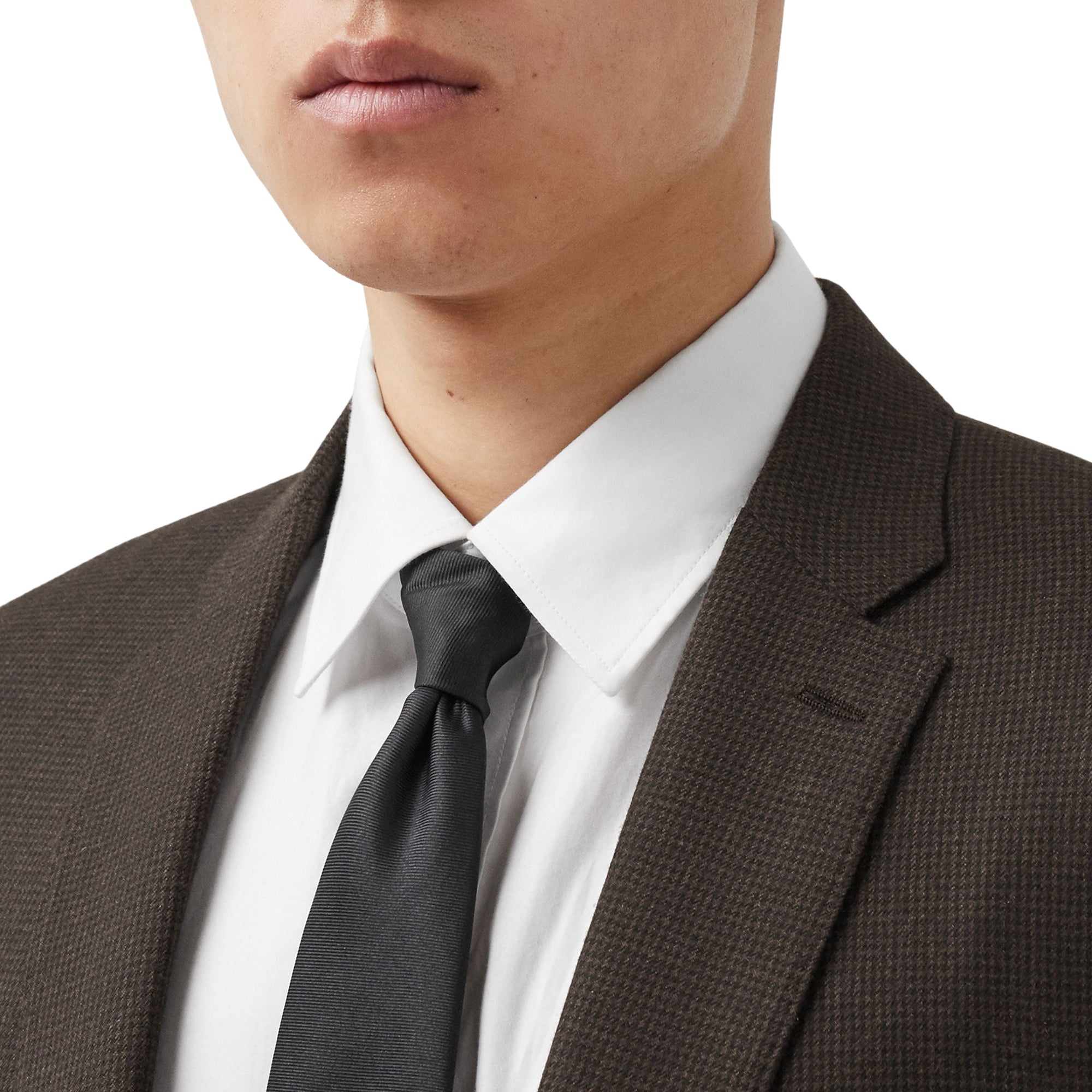 Costume slim en laine à motif check et pied-de-poule - Marron foncé