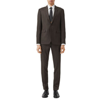 Costume slim en laine à motif check et pied-de-poule - Marron foncé