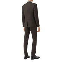 Costume slim en laine à motif check et pied-de-poule - Marron foncé