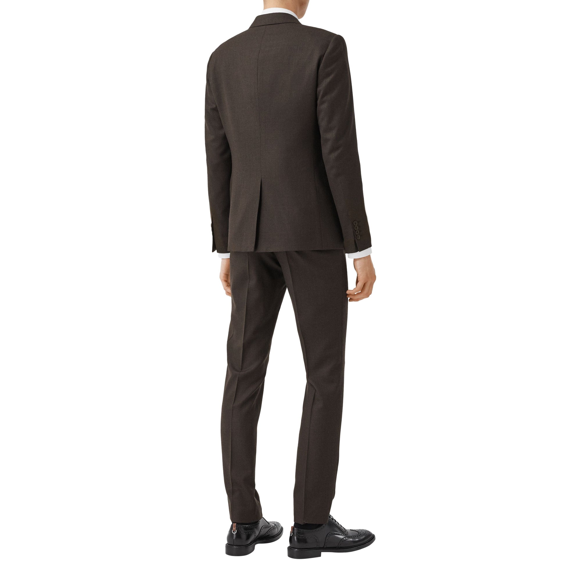 Costume slim en laine à motif check et pied-de-poule - Marron foncé