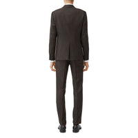 Costume slim en laine à motif check et pied-de-poule - Marron foncé