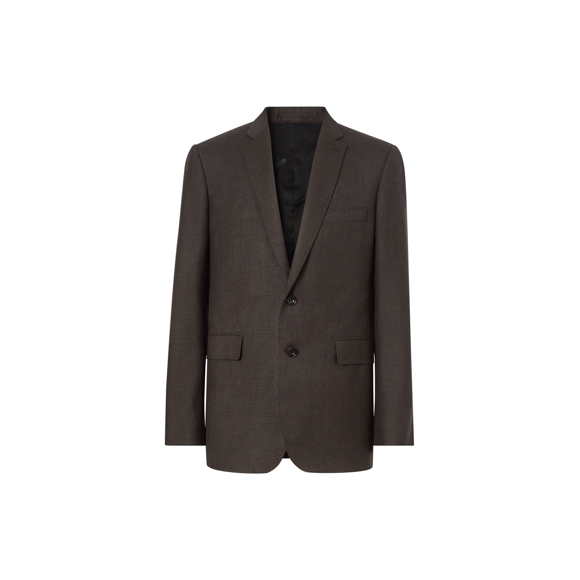 Costume slim en laine à motif check et pied-de-poule - Marron foncé