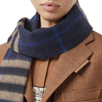 Écharpe classique en cachemire check - Indigo & Camel Moyen