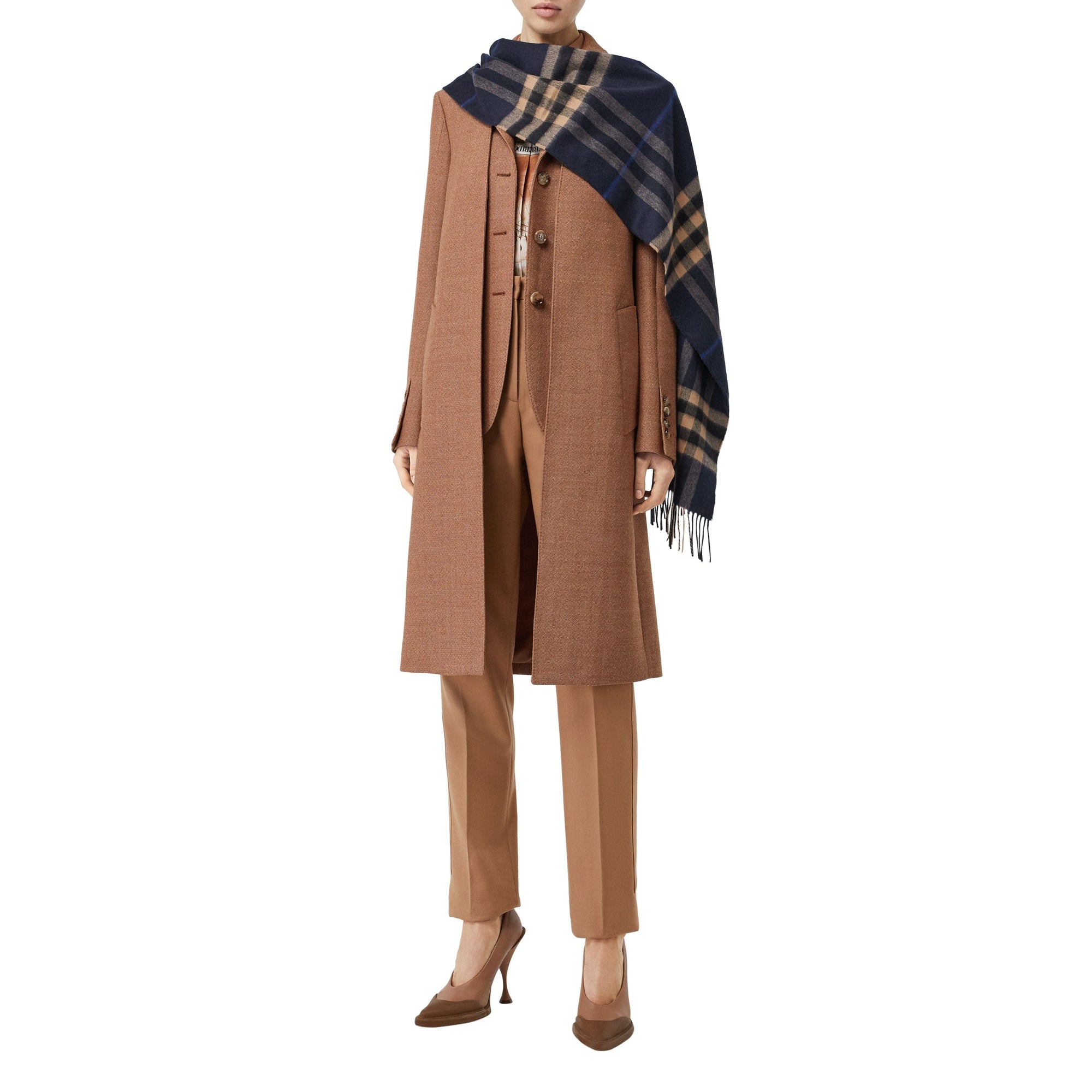 Écharpe classique en cachemire check - Indigo & camel moyen