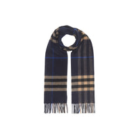 Écharpe classique en cachemire check - Indigo & camel moyen