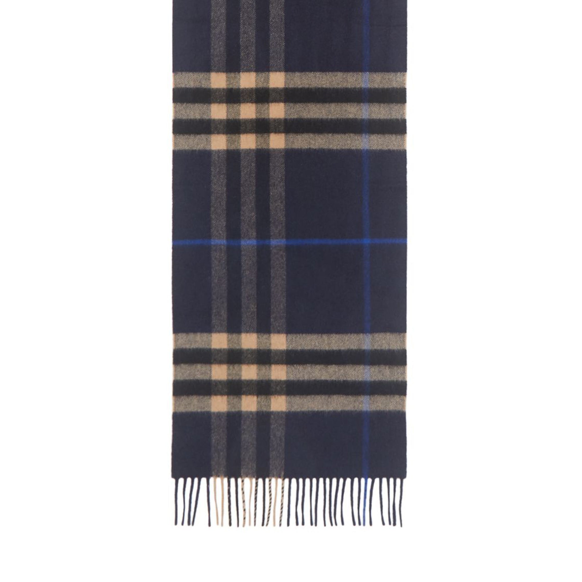 Écharpe classique en cachemire check - Indigo & camel moyen