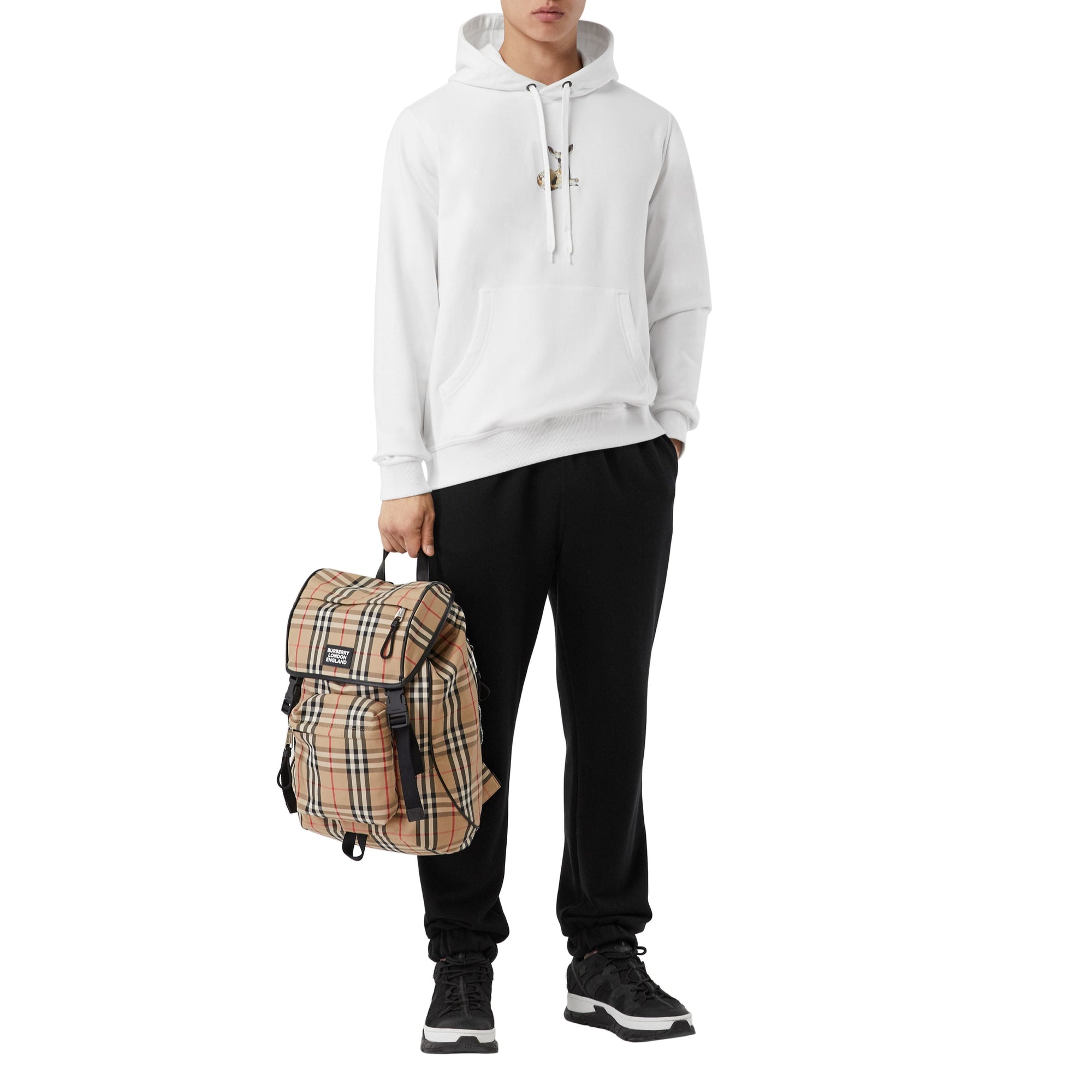 Hoodie en coton à imprimé daim - Blanc