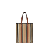 Cabas en toile écologique rayé avec logo - Hâle & beige d'archive
